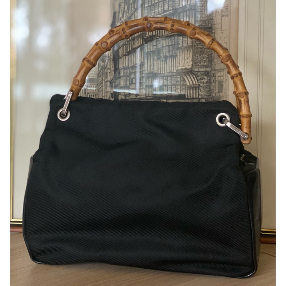 Gucci Handbag with Bamboo Handles. Black Leather & Nylon Canvas - Picture 5 of 14